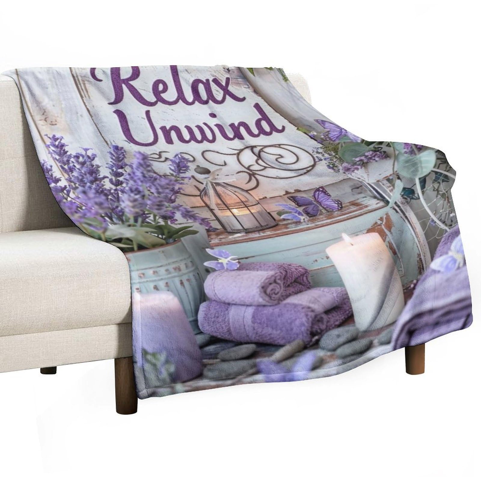 YHGSREUOH Relax Unwind Lavender Spa 04 Flannel Blankets Fleece Soft Throw Lightweight Plush Gifts for Couch, Bed, Cozy Sofa Plush, Chair, Lovers 100x130cm(40x50in)