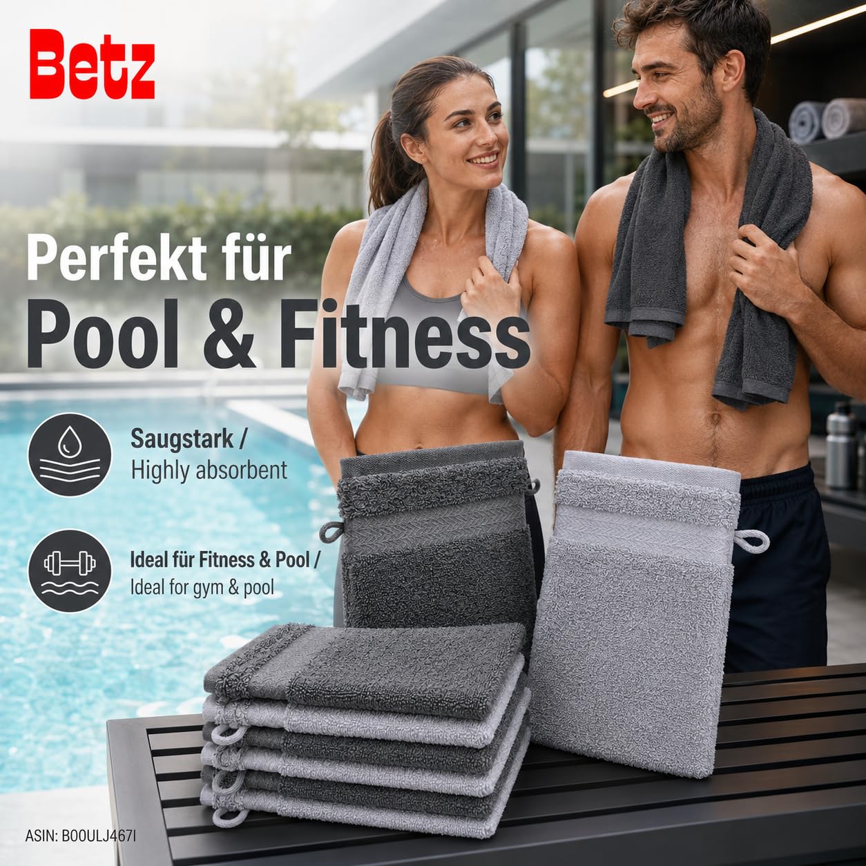 Betz Waschhandschuhe Premium 10 Stück 16x21 cm – 100% Baumwolle 470g/m² – Weiche Frottee Waschlappen – Pflegeleicht & saugstark – Farbe Anthrazit & Silbergrau