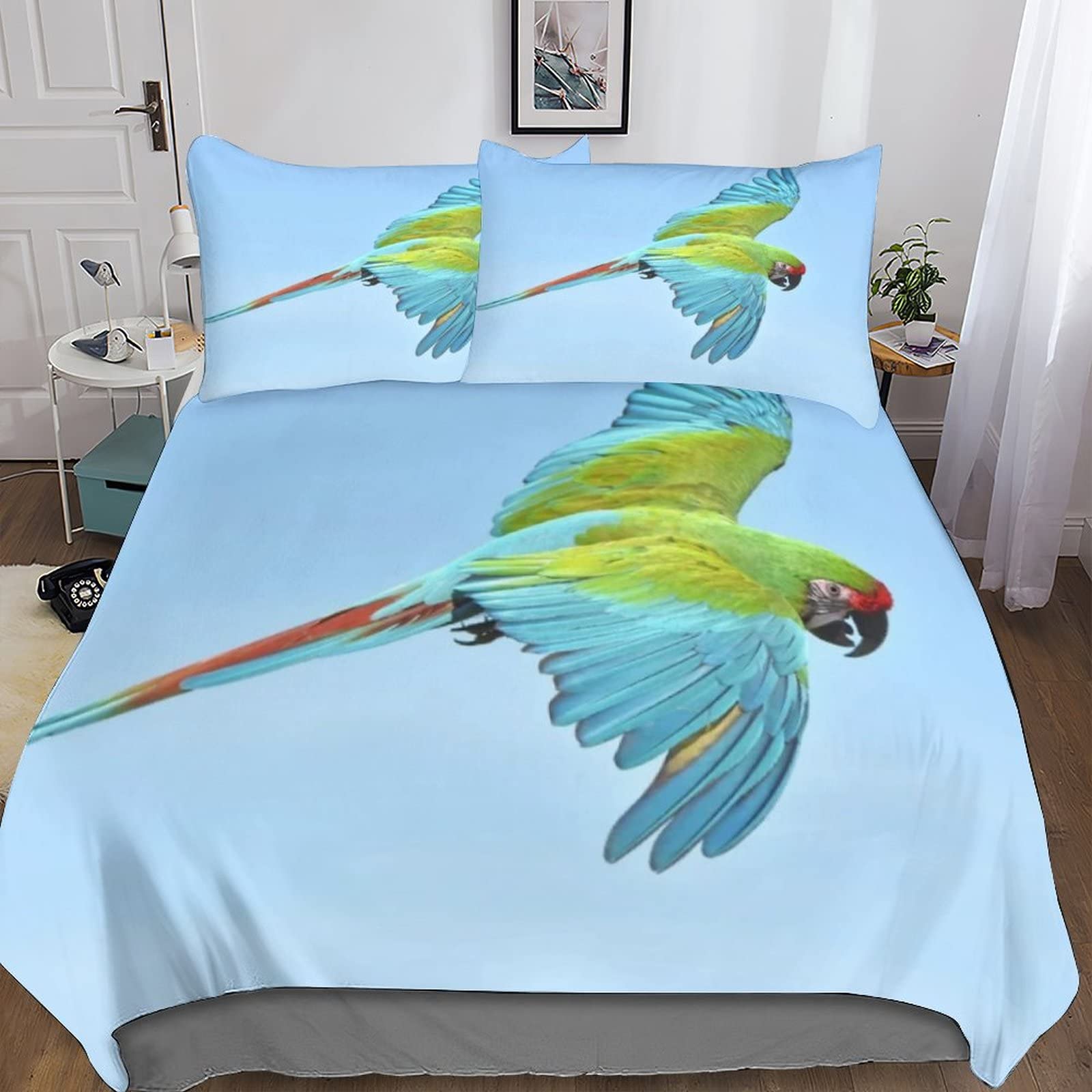 Parure de lit perroquet microfibre respirable King 220x240cm anti-plis
