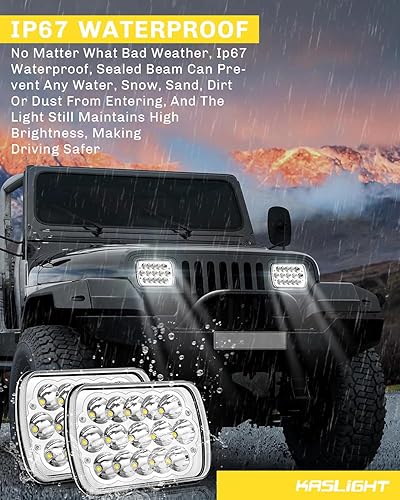 Miniatura 2 de H5054 KASLIGHT - Faros delanteros LED de 5 x 7, faros delanteros 7 x 6 de haz alta/baja sellada, H4 9003, enchufe 6054 H5054, para camionetas Jeep