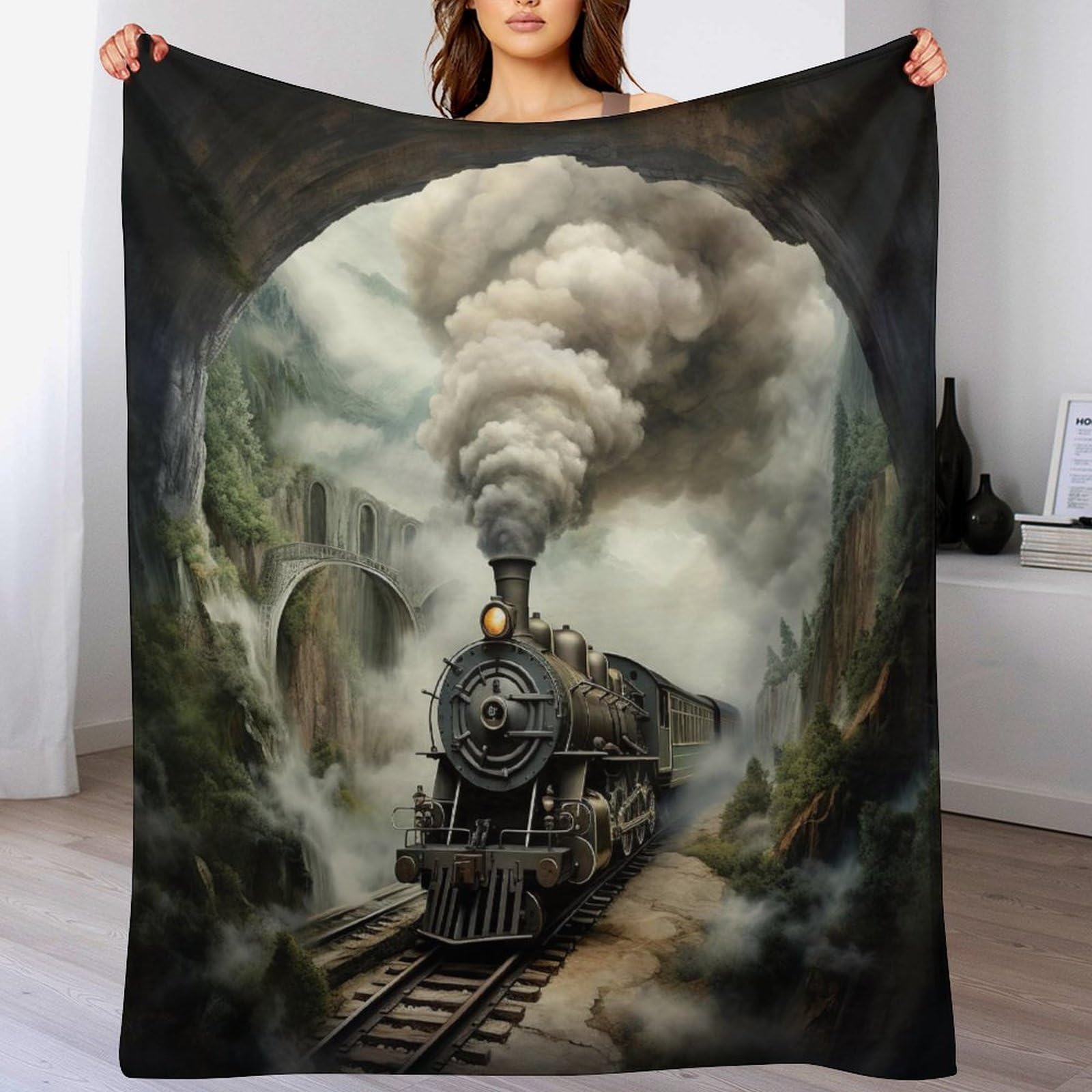 Couverture flannel polaire train à vapeur douce pour vos soirées canapé