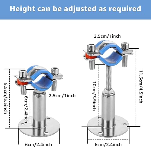 Miniatura 2 de CertBuy 6 soportes de tubo ajustables de acero inoxidable para montaje en pared, abrazadera de soporte de correa de tubo ajustable, adecuado para