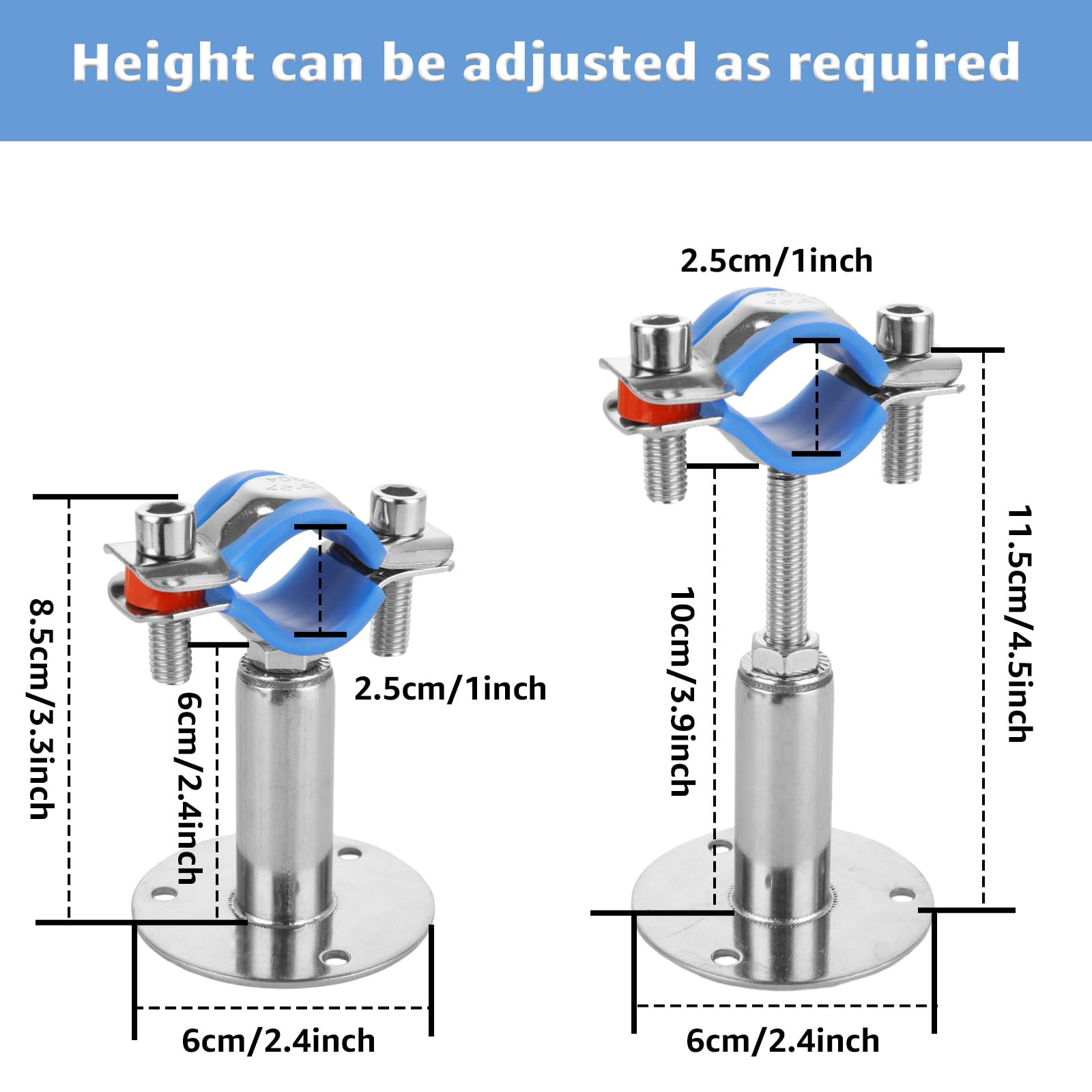 CertBuy 6 soportes de tubo ajustables de acero inoxidable para montaje en pared, abrazadera de soporte de correa de tubo ajustable, adecuado para tubos de 3/4 pulgadas de diámetro (25-28 mm) con