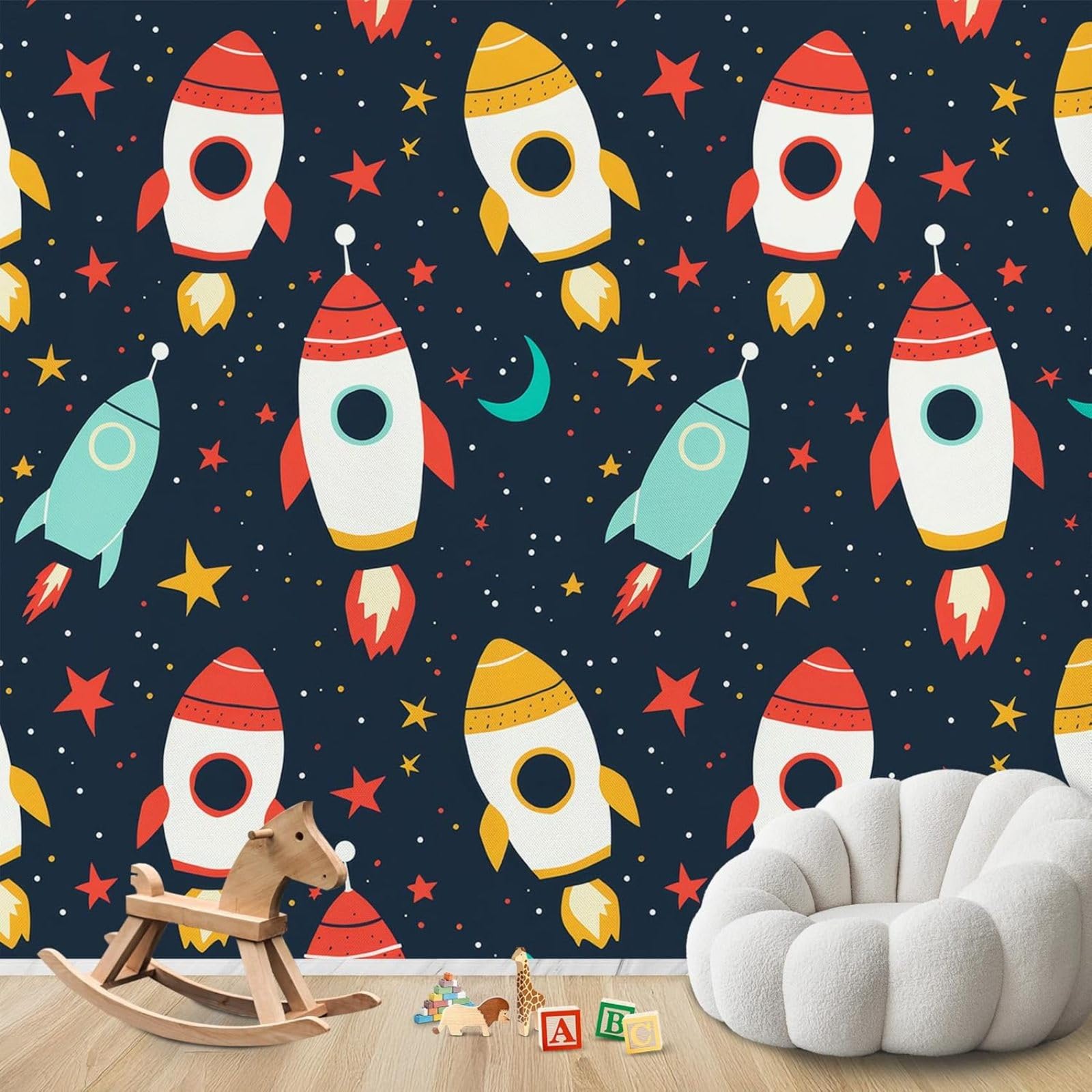 hgjdjhnf Photo Wallpaper Rocket Boys Space Non-Woven ModernLiving Room Bedroom Children's RoomDecoration Motif Wallpaper,300cmx210cmSticker - Background- Painting - Poster