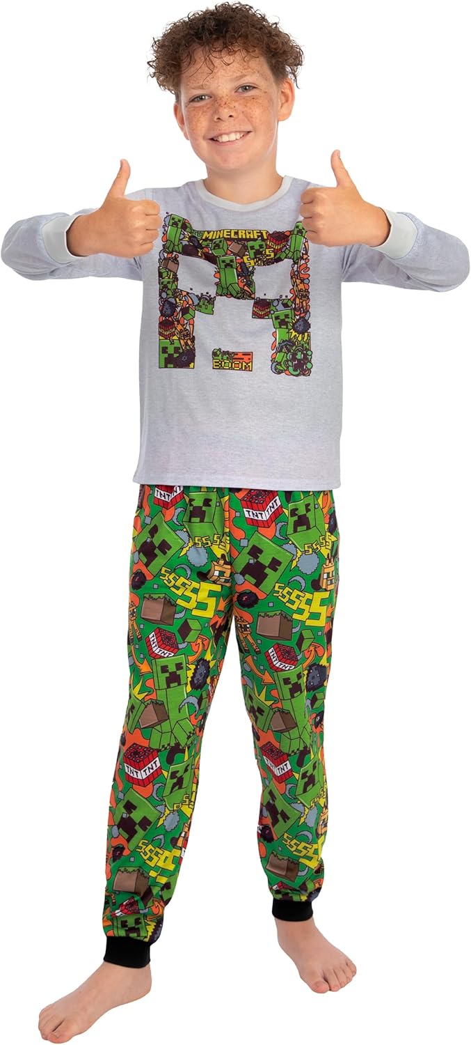Minecraft Pajamas, Creeper Boys Pajamas For Kids, Gaming Boys Pjs, Long Sleeve Pjs For Kids - Image 2
