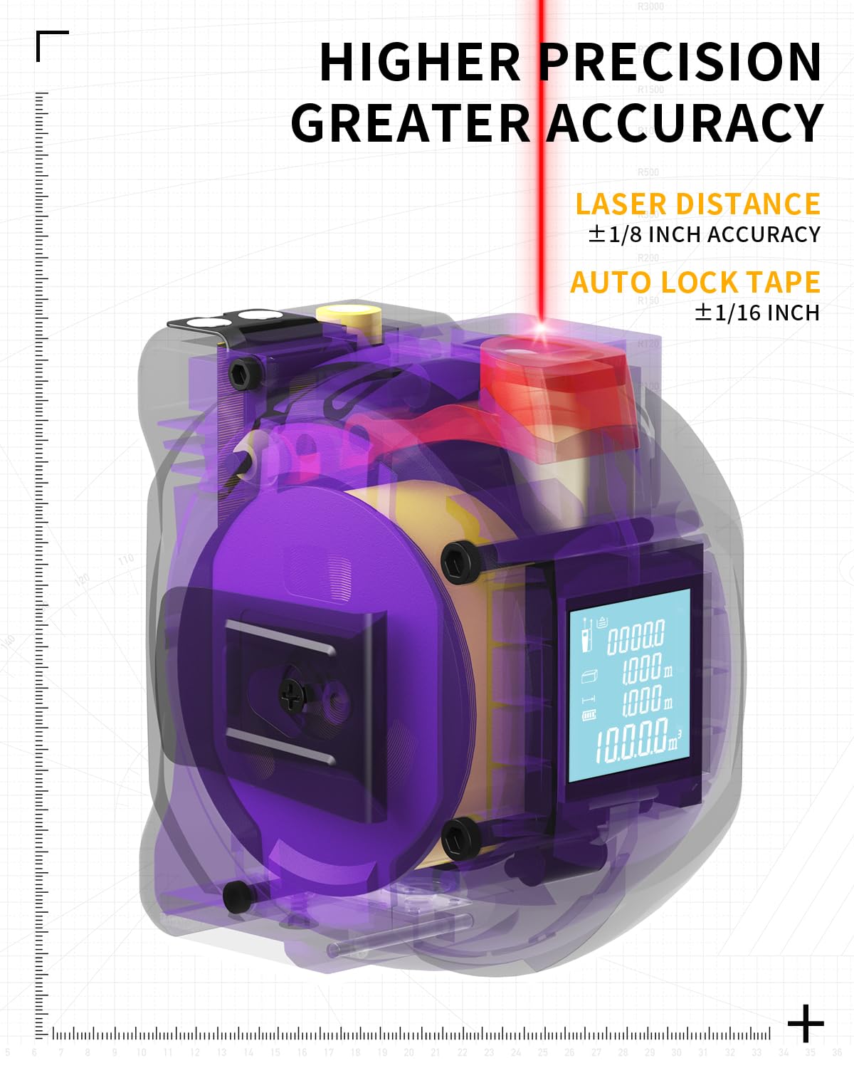 3 in 1 Digital Laser Tape Measure, 197ft/60m Laser Distance Meter, 16ft/5m Digital Tape Measure with Cross Line, AutoLock, ft/in/m Unit Switch, Measure Area, Volume, Pythagorean
