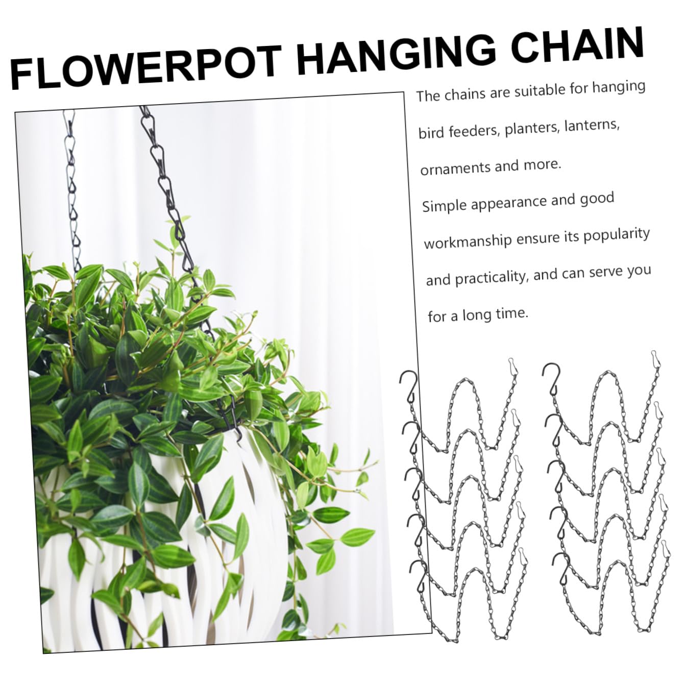 BESPORTBLE 5 Sätze Hängende Kette Pflanzendeko Pflanzenzubehör Lampionkette Pflanzenhängekette Weidenkorb Vogelhäuschen Hängen Bahnhof Blumenkorbkette Blumentopfkette Eisen Black 10 Stück * 5