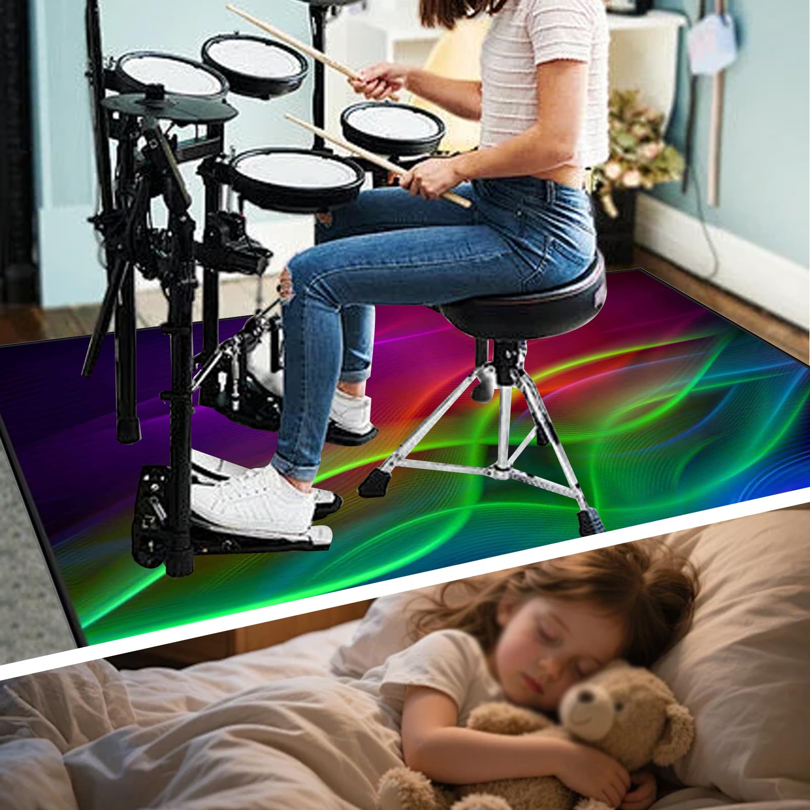 170 x 140 cm Dywan z baterią elektroniczną Dźwiękoszczelny Antypoślizgowy Dywan Pochłaniający Akustyczny Profesjonalna mata do instrumentów muzycznych do instrumentów muzycznych do gitary basowej
