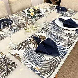 Jogo Americano Tecido 8 Un + 8 Guardanapos + 8 Porta Guardanapos (Costela Adão Azul Guard Azul Marinho)