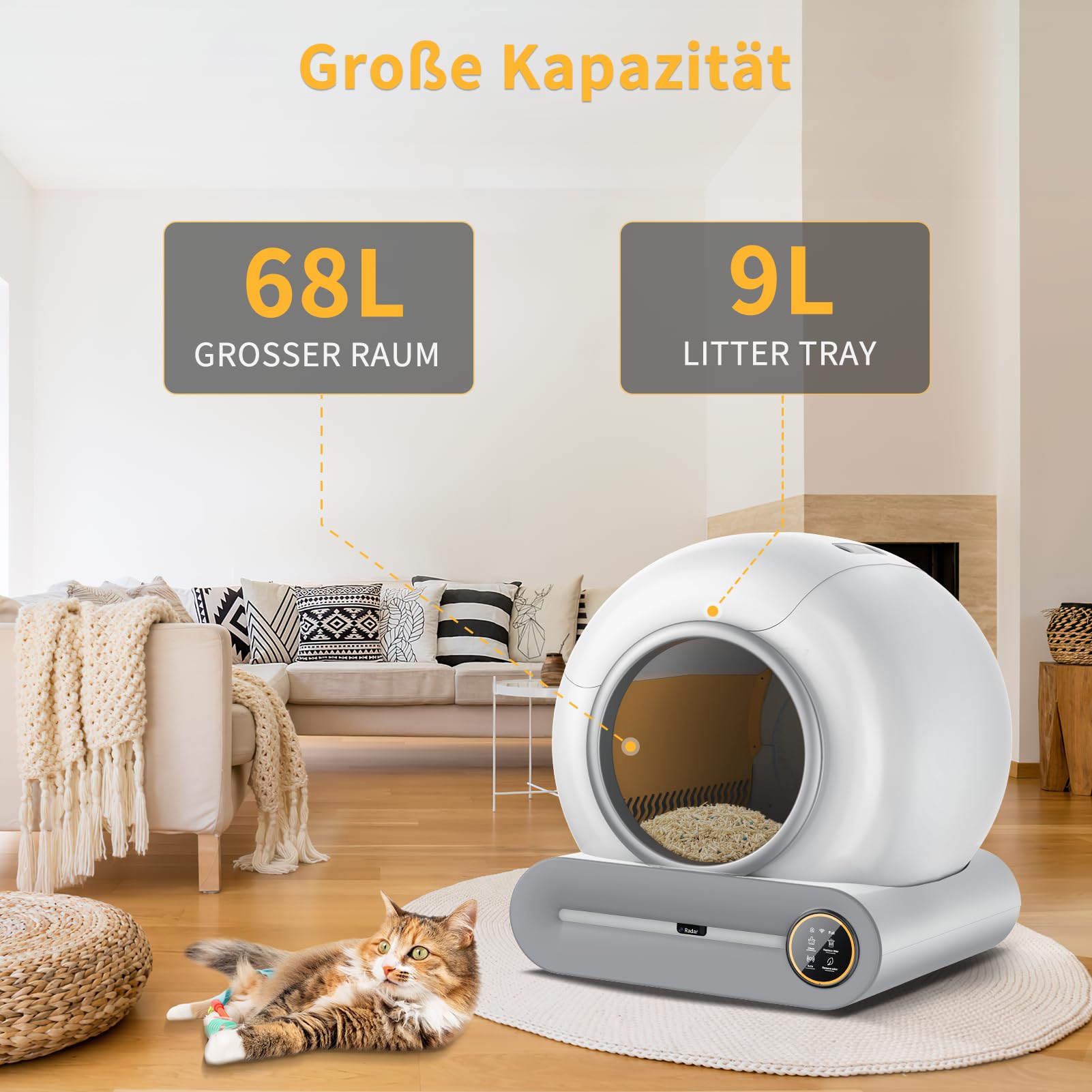 Lettiera Gatto Autopulente, 68L Lettiera Autopulente per Gatti, Controllo App,Allarme Sicuro, Antiodore Deodorante Ionico Antipizzicamento per Più Gatti Lettiera Automatica