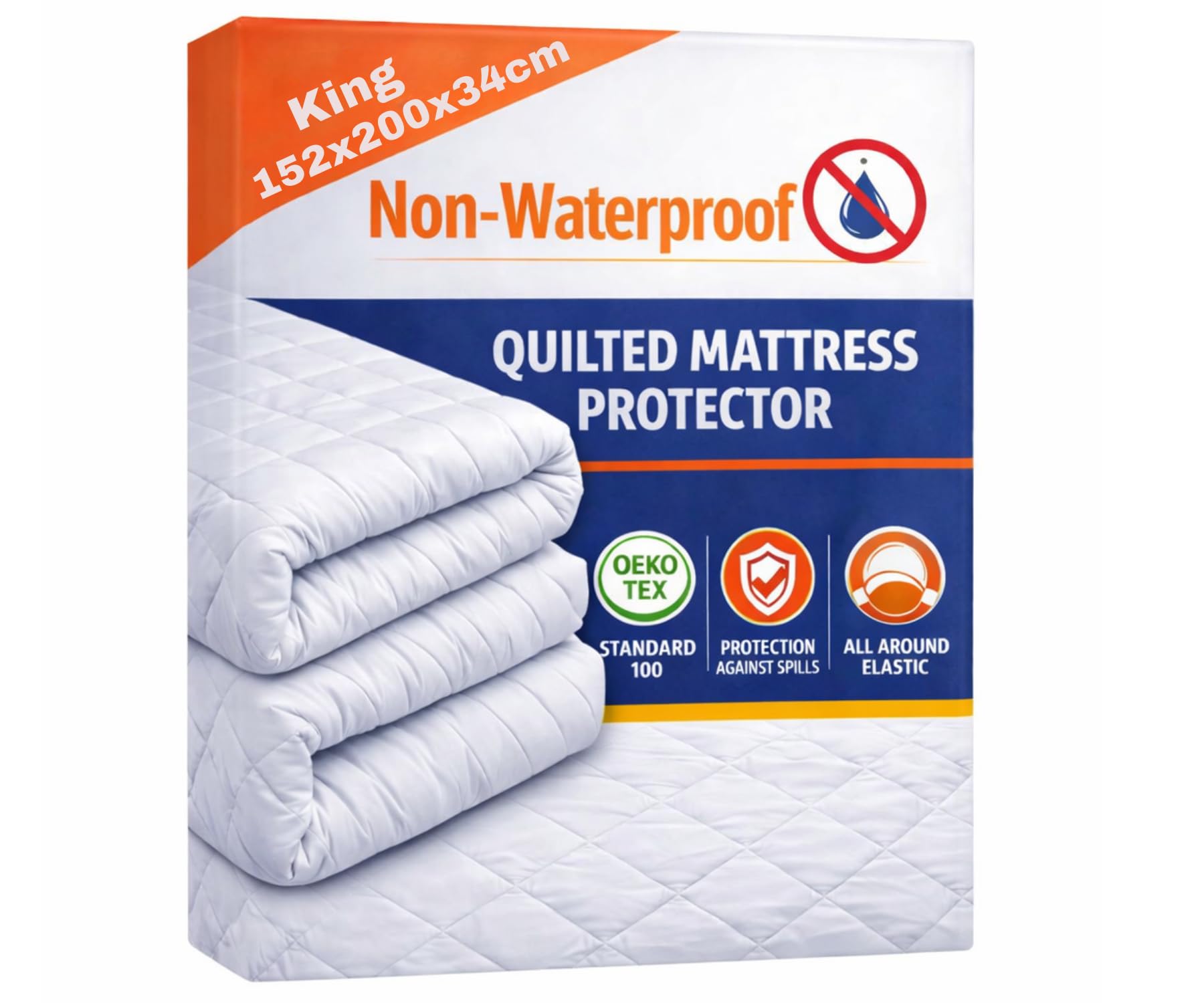 Symphony Textiles Uk White Luxury Quilted Mattress Protector King Bed 34Cm Extra Deep,100% Microfiber Quilted King Mattress Protector, Hotel Quality Fitted Stretch Skirt Mattress Coversuper Soft (152X200cm)