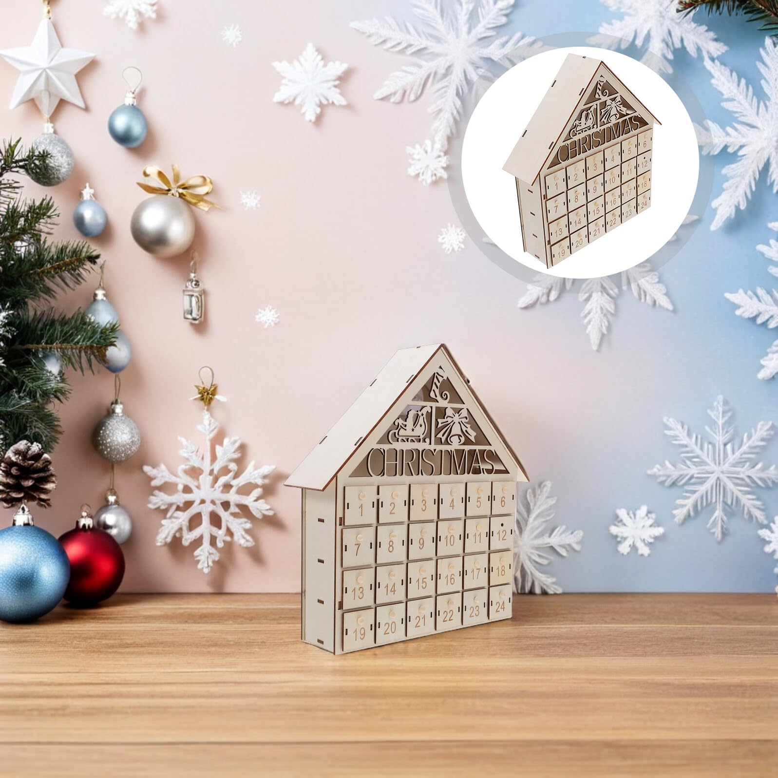 Rustikaler Holz-adventskalender mit Füllbaren Schubladen Beleuchtetes Weihnachtsdorf mit Warmen Led-lichtern Sicher für Festliche Weihnachtsdeko für Zuhause und Weihnachtszeit