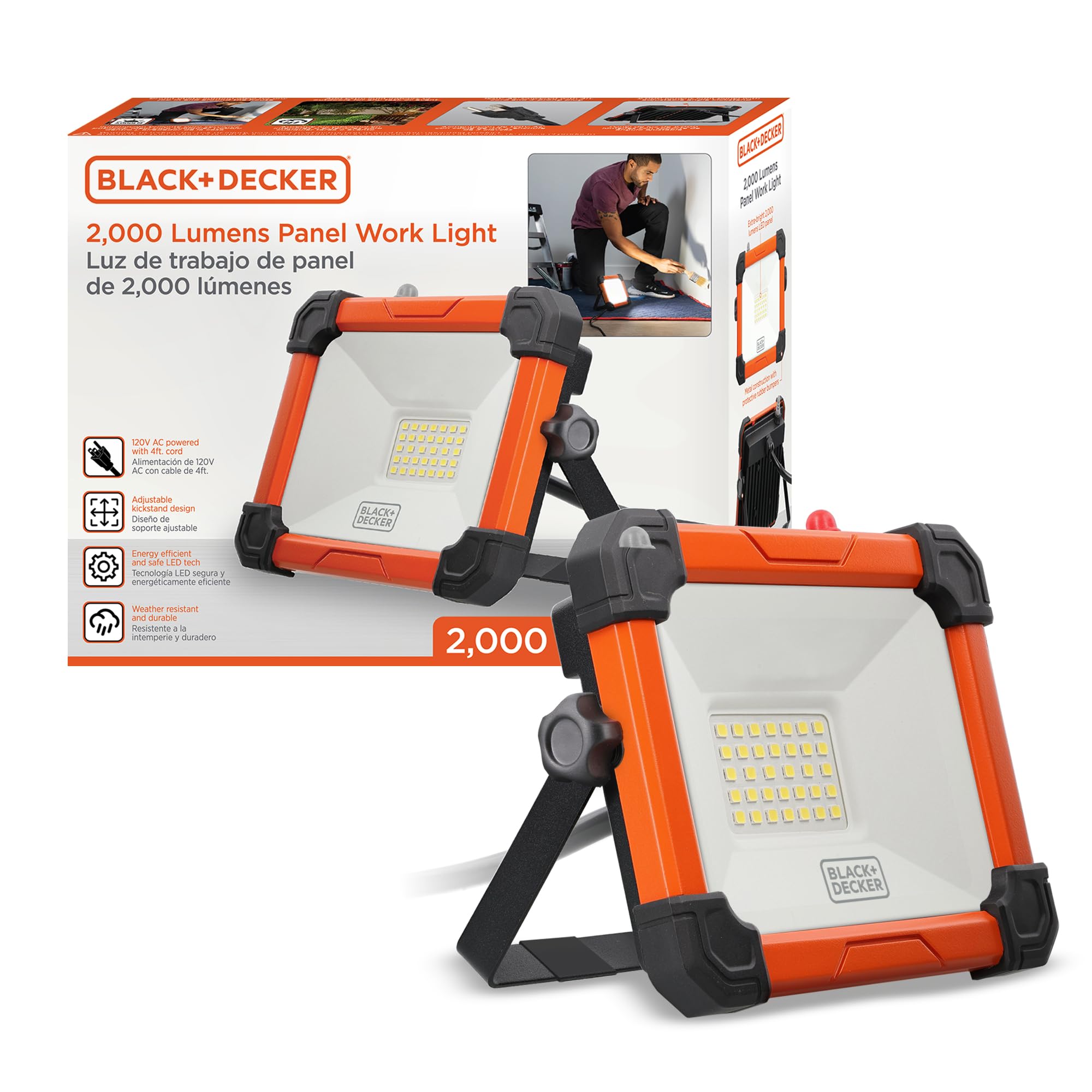 BLACK+DECKER LED Work Light, 2000 Lumens LED Utility Panel Flood