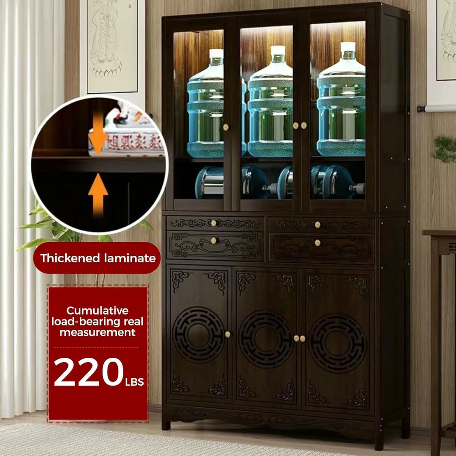 Altar Table with Storage Altar Cabinet,Guanyin God of Wealth Guangong Display Pedestal Offering Pooja Table,Chinese Buddha Niche Cabinet with Doors for Living Room