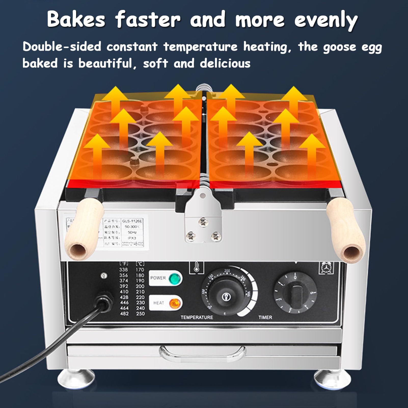 Macchina per Waffle a Forma di Uovo, Macchine per Waffle e Ferri con Rotazione a 180°, Attrezzatura da Cucina Commerciale per panetteria, Snack Bar, Ristorante