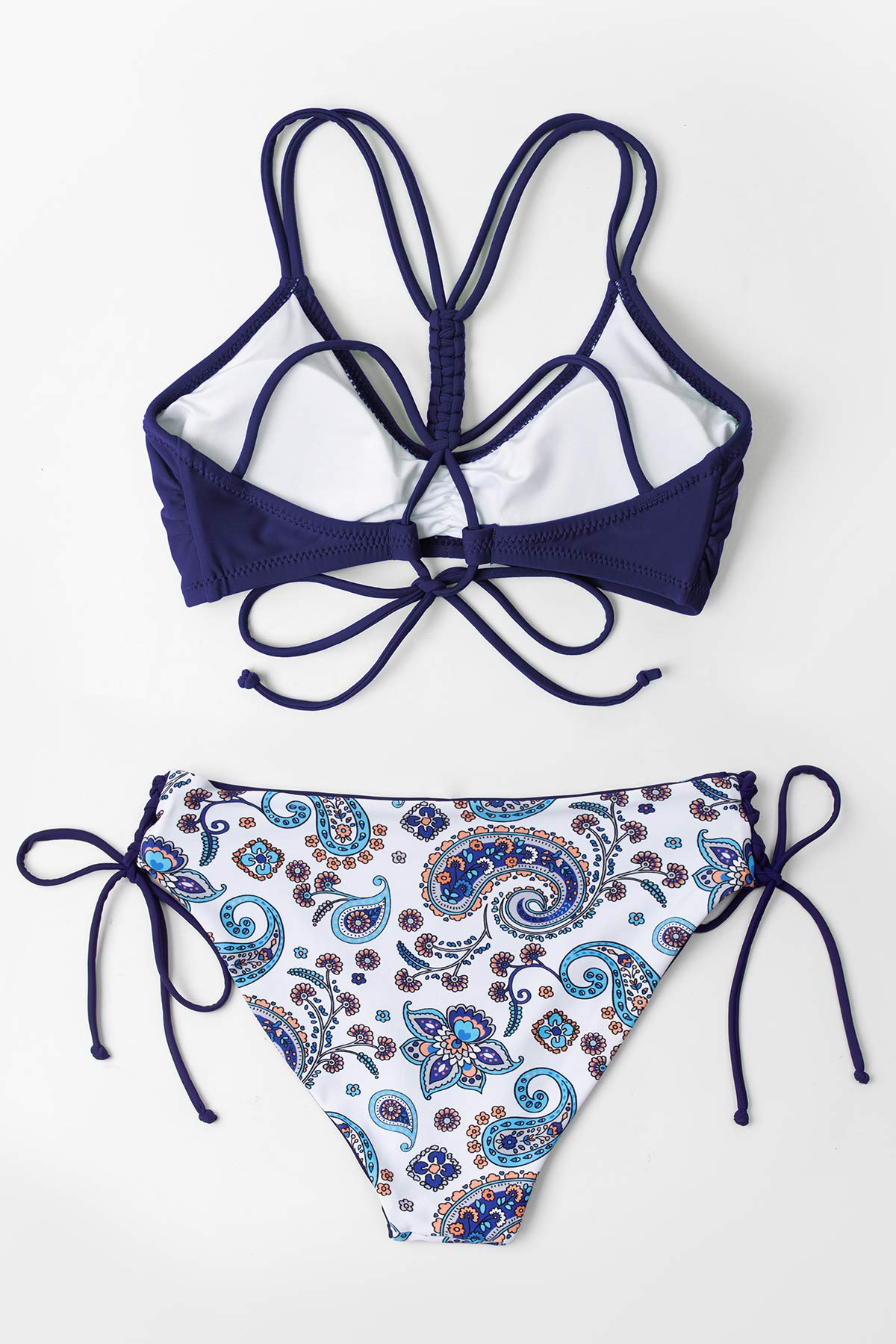 Bikini da donna in due pezzi con scollo a U, arricciatura intrecciata e tramoggia reversibile