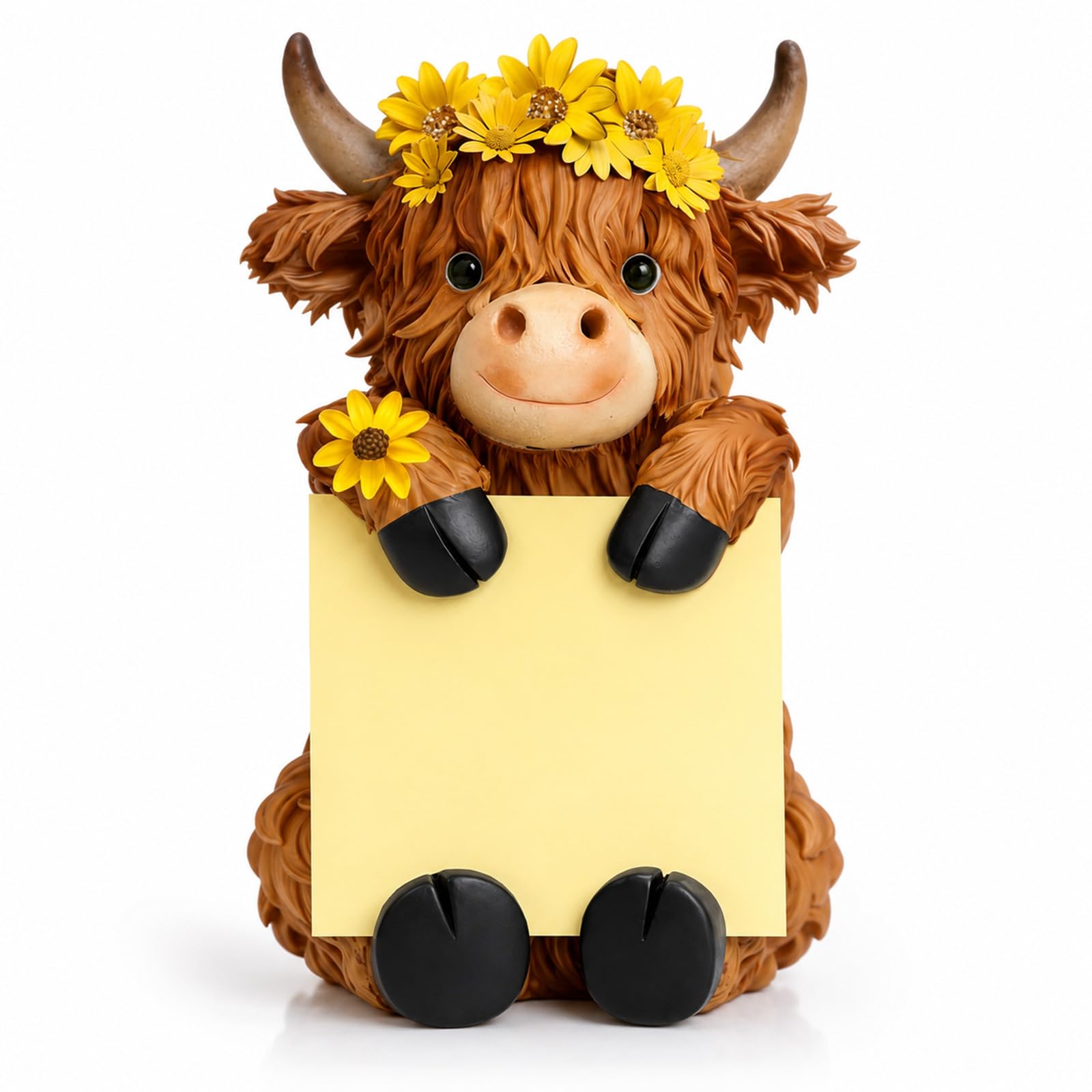 Sunflower Highland Cow Post it Note Holder with 100 Sheets, Highland Cow Gifts for Women, Desktop Memo Organizer & Note Holder, Cute Desk Accessories, Cute Stationary for Office, Home & Study