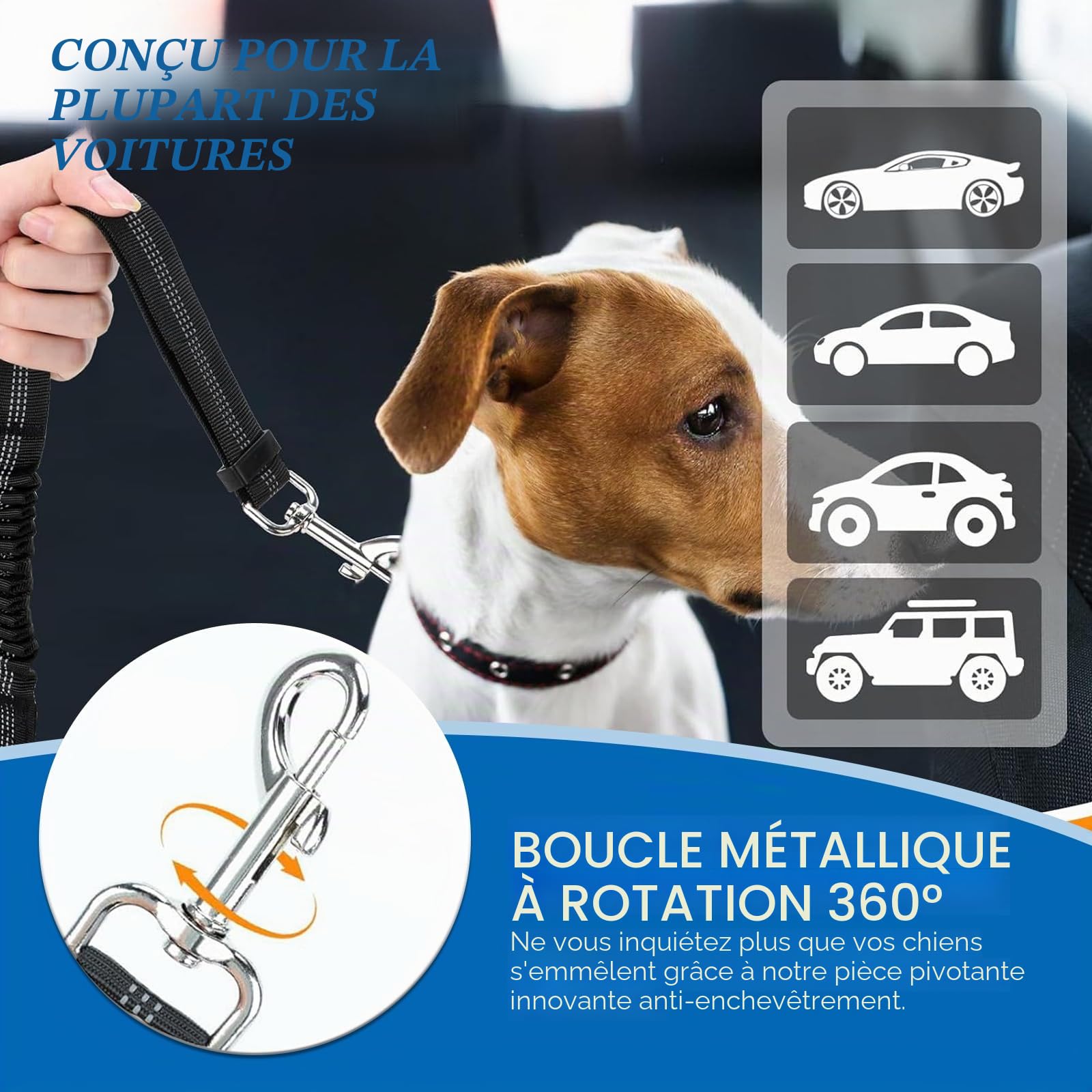 Réglable Double Ceintures de Sécurité pour Chien pour Voiture avec Absorption des Chocs pour Chien