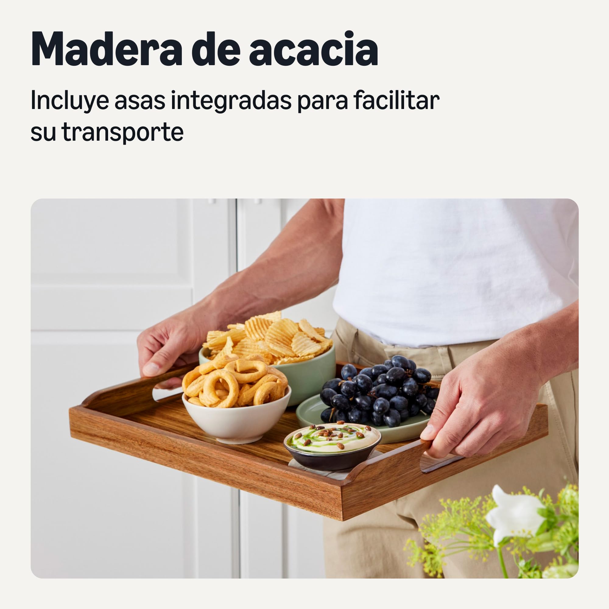 Amazon Basics Bandeja para Servir de Madera, Madera de Acacia, 43,2cm x 30,5cm