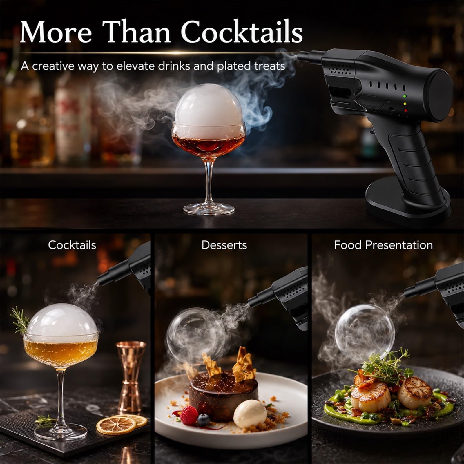 Elektryczny Pistolet do Baniek z Dymem do Koktajli Zestaw do Wędzenia Drinków dla Barmanów i Szefów Kuchni Jeden Przycisk do Baru na Przyjęcia i Imprezy Domowe(No storage case)