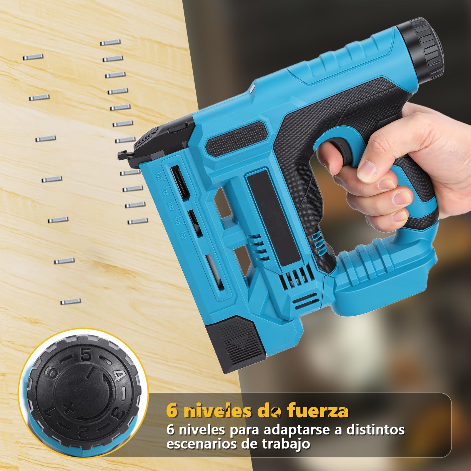 18GA Pistola de clavos inalámbrica con batería, clavador de 2 en 1, compatible con Makita 21V, profundidad ajustable, luz LED, incluye 1000 clavos + 1000 grapas, para trabajos de bricolaje en