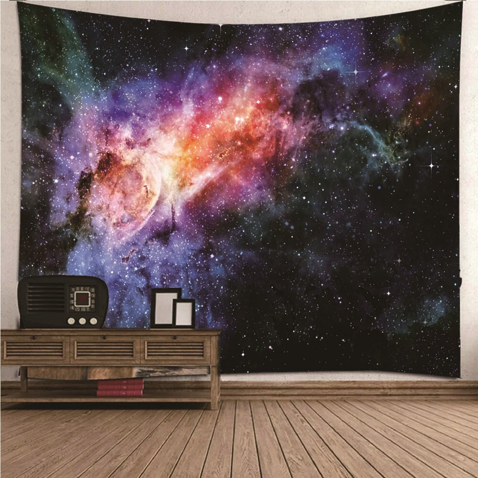 Tapices de Pared Navidad, Decoración Navideña Universo Cielo Estrellado Poliéster Vistoso 240x220CM