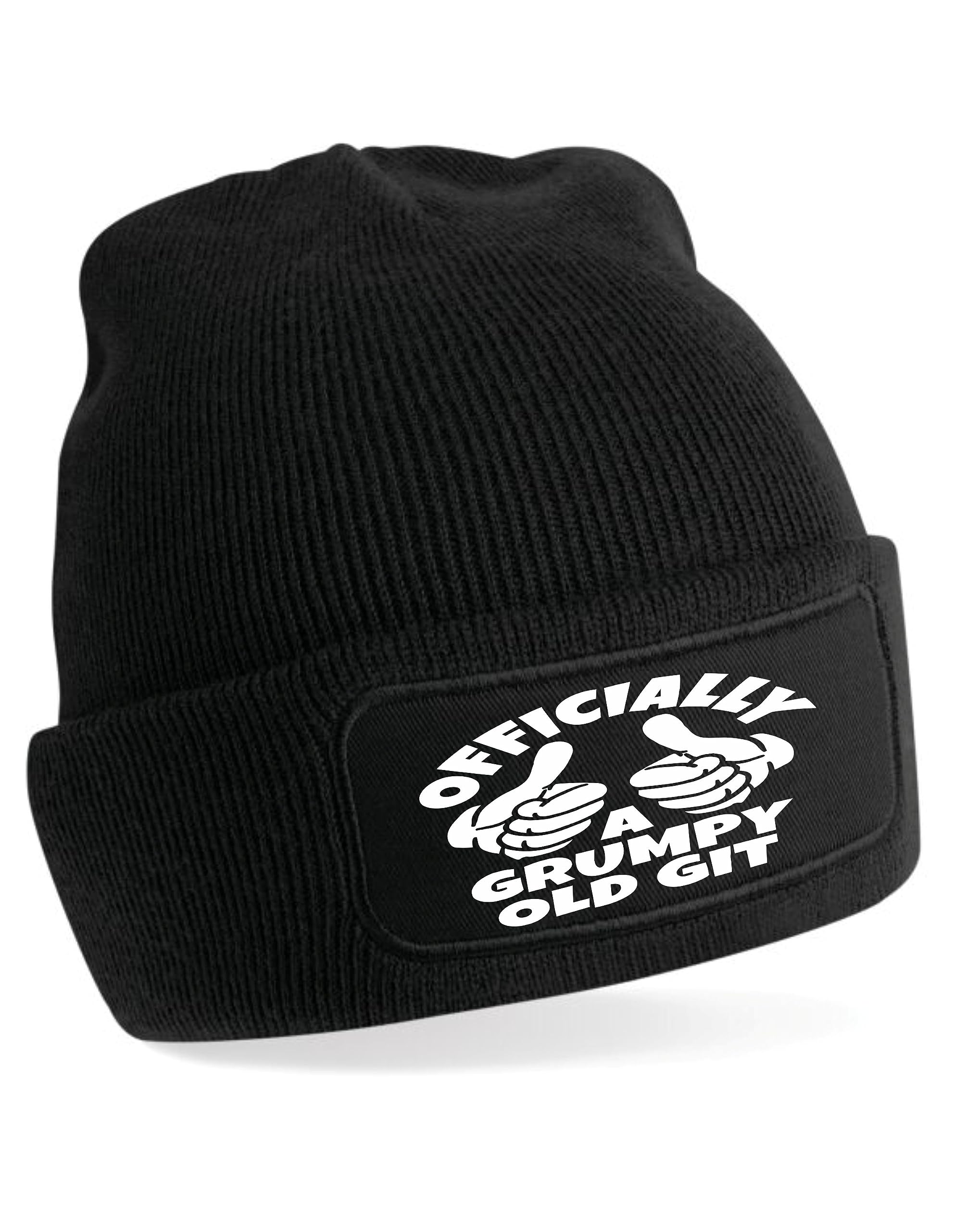 Print4u Women's Black Officially A Grumpy Old Git Beanie Hat Birthday Men