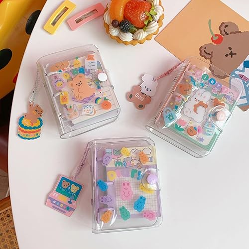 Miniatura 6 de Korean Stationery Mini Transparent 3 Hole Binder Spiral Diary Notebook Creative Cartoon Portable Journal Notebook Agenda Notepad（Pink）