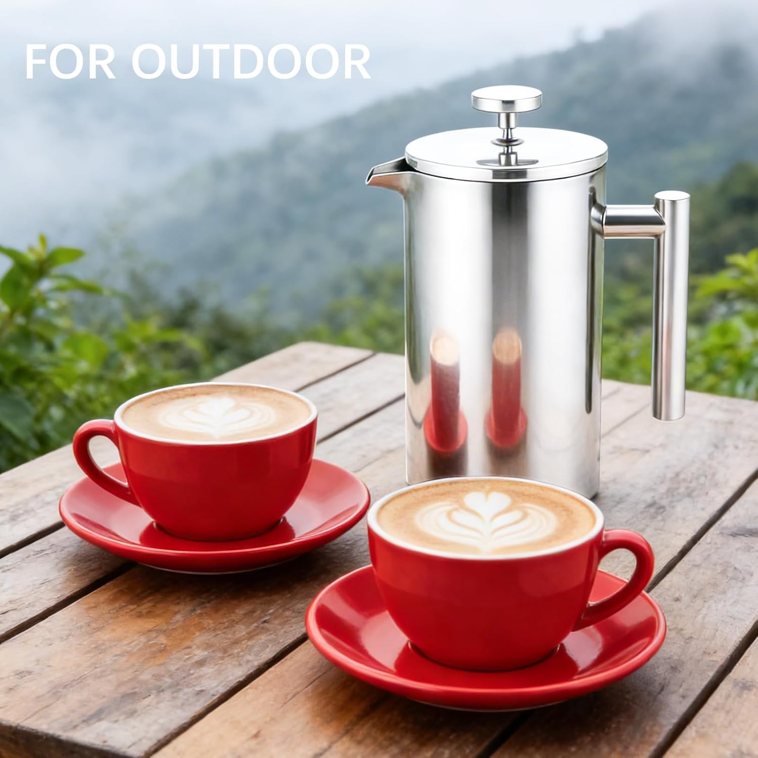 French Press Coffee Maker, 304 Grade Stainless Steel French Press with 2 Extra Filters for Home, Office, Travel, Camping - 34OZ/1 Litre (Sliver)