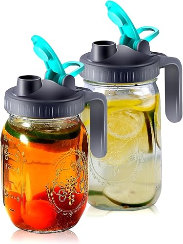 Paquete de 2 tapas de boquilla para tarro Mason  Boquilla para verter tarro Mason con asa  Tapa de boquilla para verter tarro de masón verde azulado