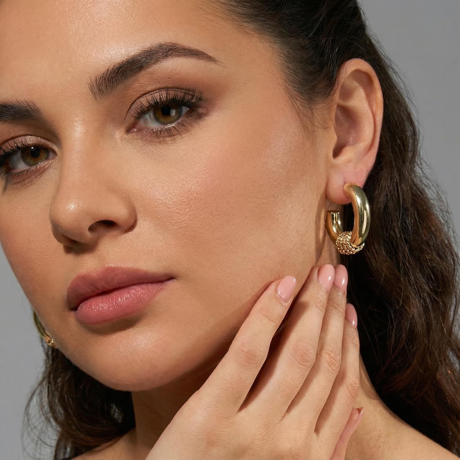 14K Gold Plated Earrings for Women Lightweight Chunky Hoop Earrings Hypoallergenic Geometric Daily Wear Trendy Jewelry Earrings For Gifts - Image 2