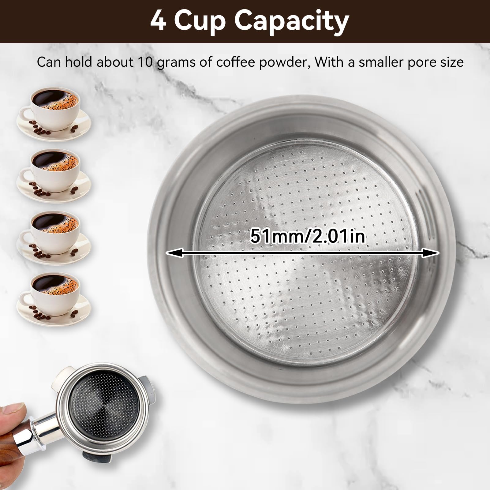 51 mm koffiefilter, roestvrijstalen koffiefiltermand, herbruikbaar