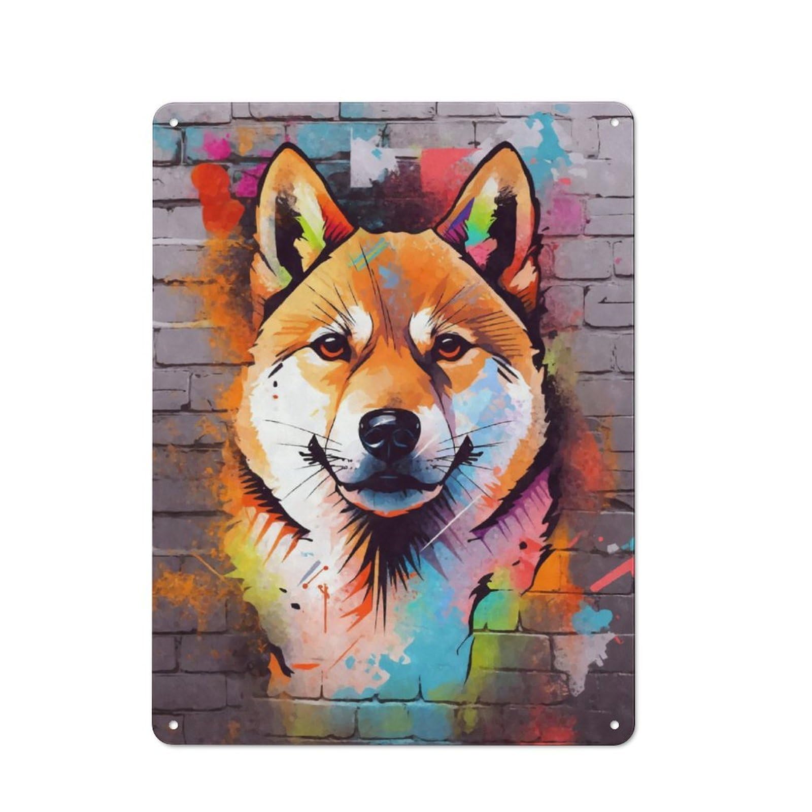 Junmoney Shiba Inu Graffiti Tin Sign 40X30cm With For Pub Or Café, Retro-Style Decor, Suited To Café Interior Fans
