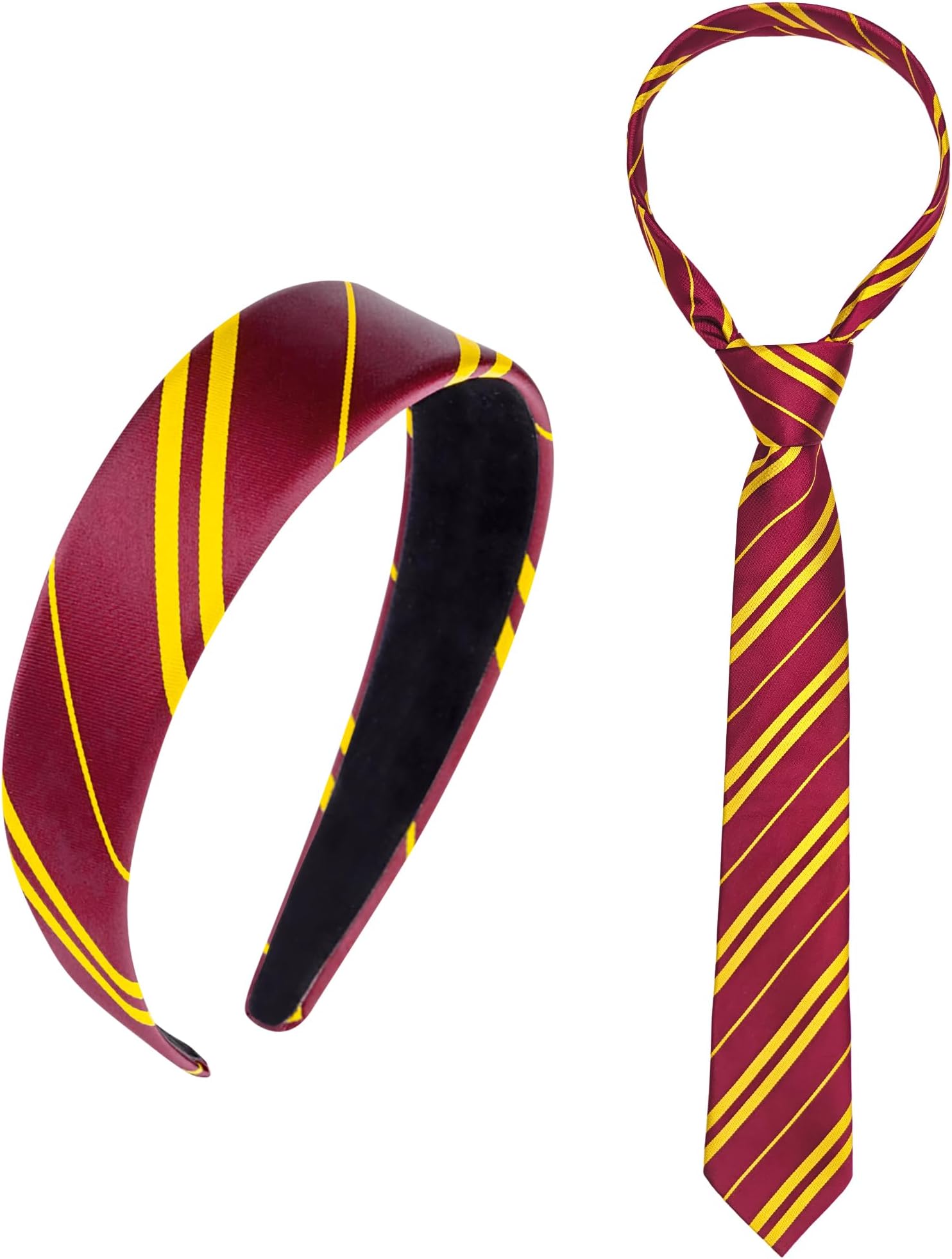 Burgundy Red and Yellow Stripe Headband Tie, Wizard Costume Accessories Set for Women Adults Girls for World Book Day Cosplay Party