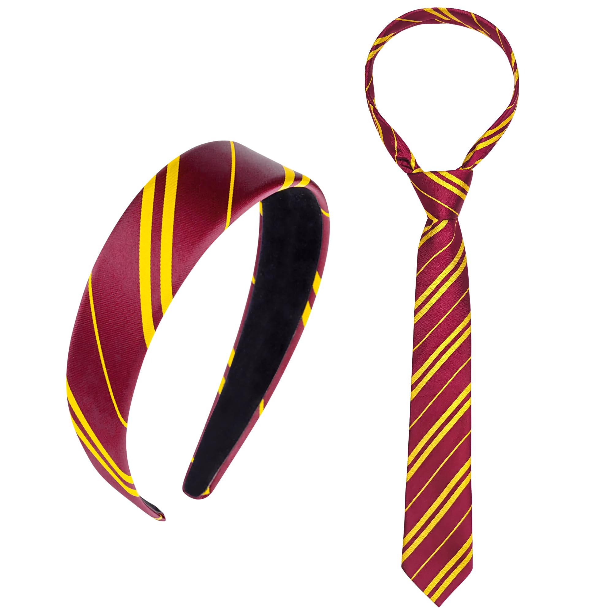 Horolam Burgundy Red and Yellow Stripe Headband Tie, Wizard Accessories for Women Adults Girls for Cosplay
