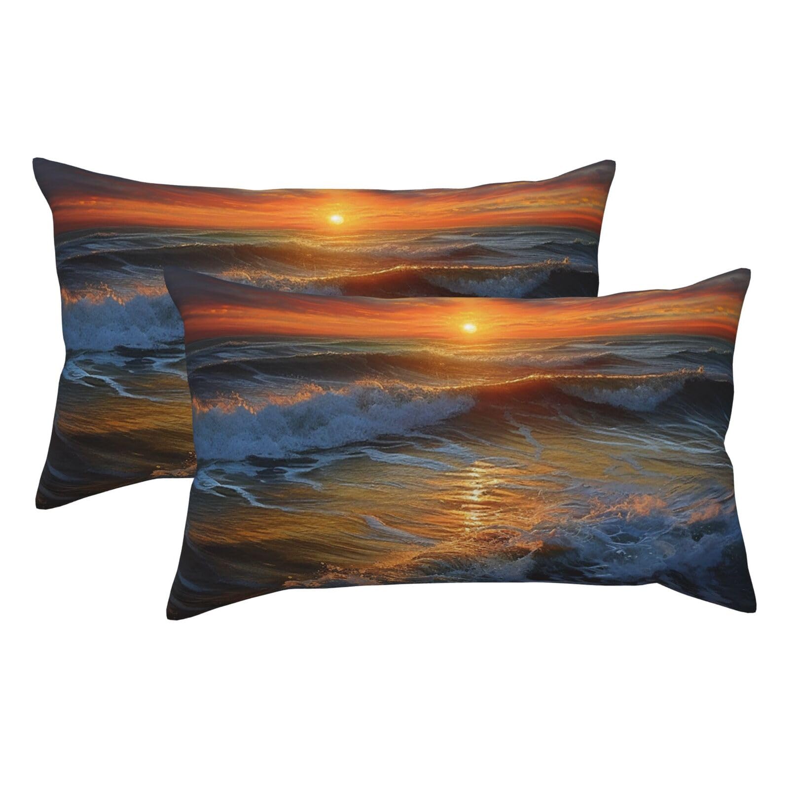 2 Pack King Pillow Cases with Hidden Zipper, Soft Breathable Pillow Covers for Hair and Skin, Sunset Seascape Pillowcases 20"x36" Bed Pillow Protectors Cover for Sleeping Gifts