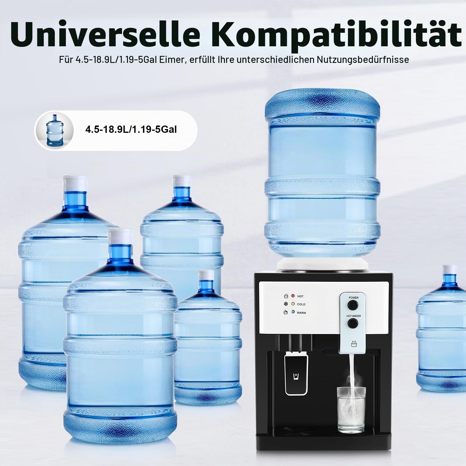 550W/575W Elektrischer Wasserspender mit Kühl- & Heizfunktion – Heißwassertemperatur ≥90°C, Kompatibel mit 3,5L/4,5L/5L/10L/18,9L Eimern, Desktop-Wasserspender