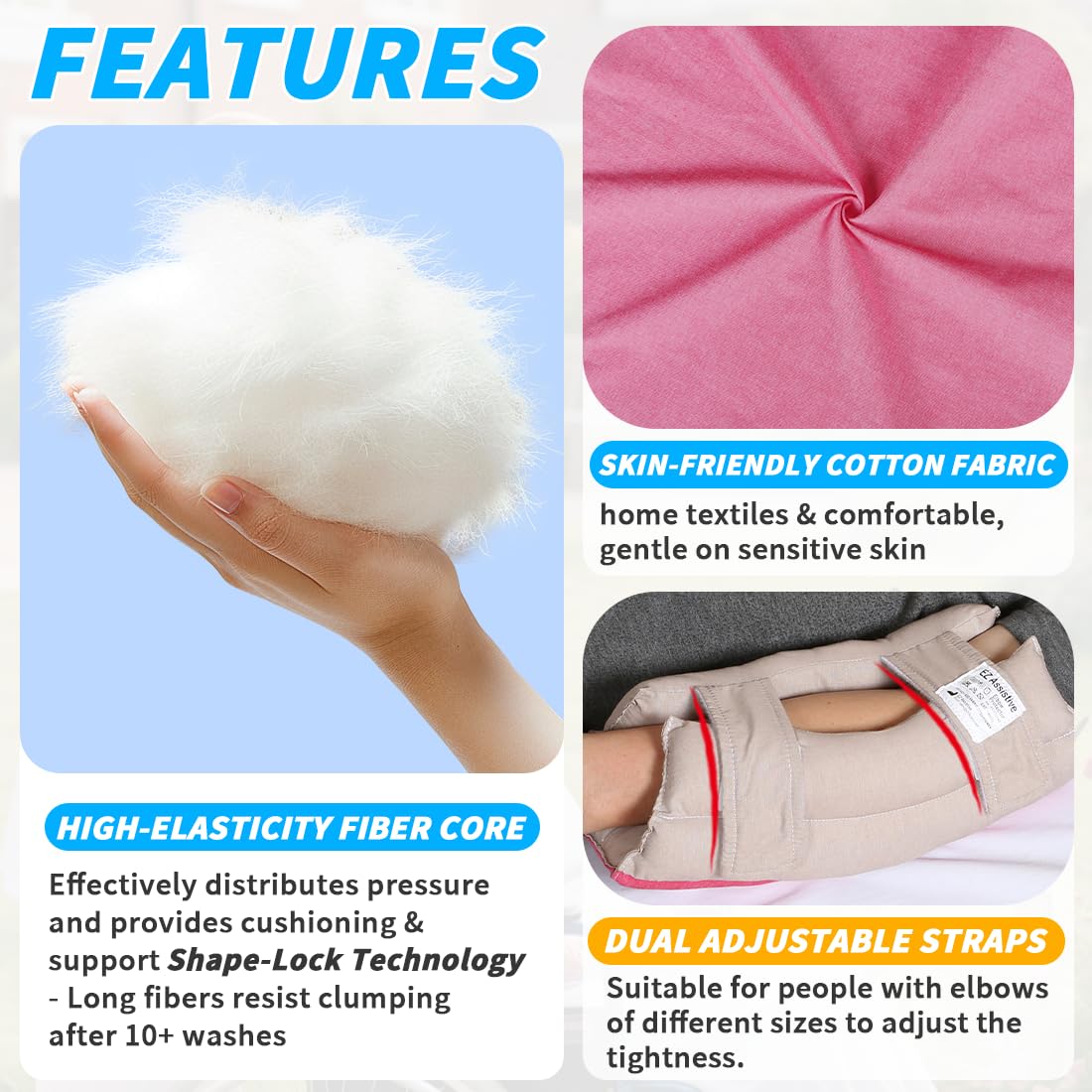 EZ Assistive Coderas protectoras de soporte de codo para ancianos y pacientes postrados en cama, protector de codo con fibra suave, 1 unidad