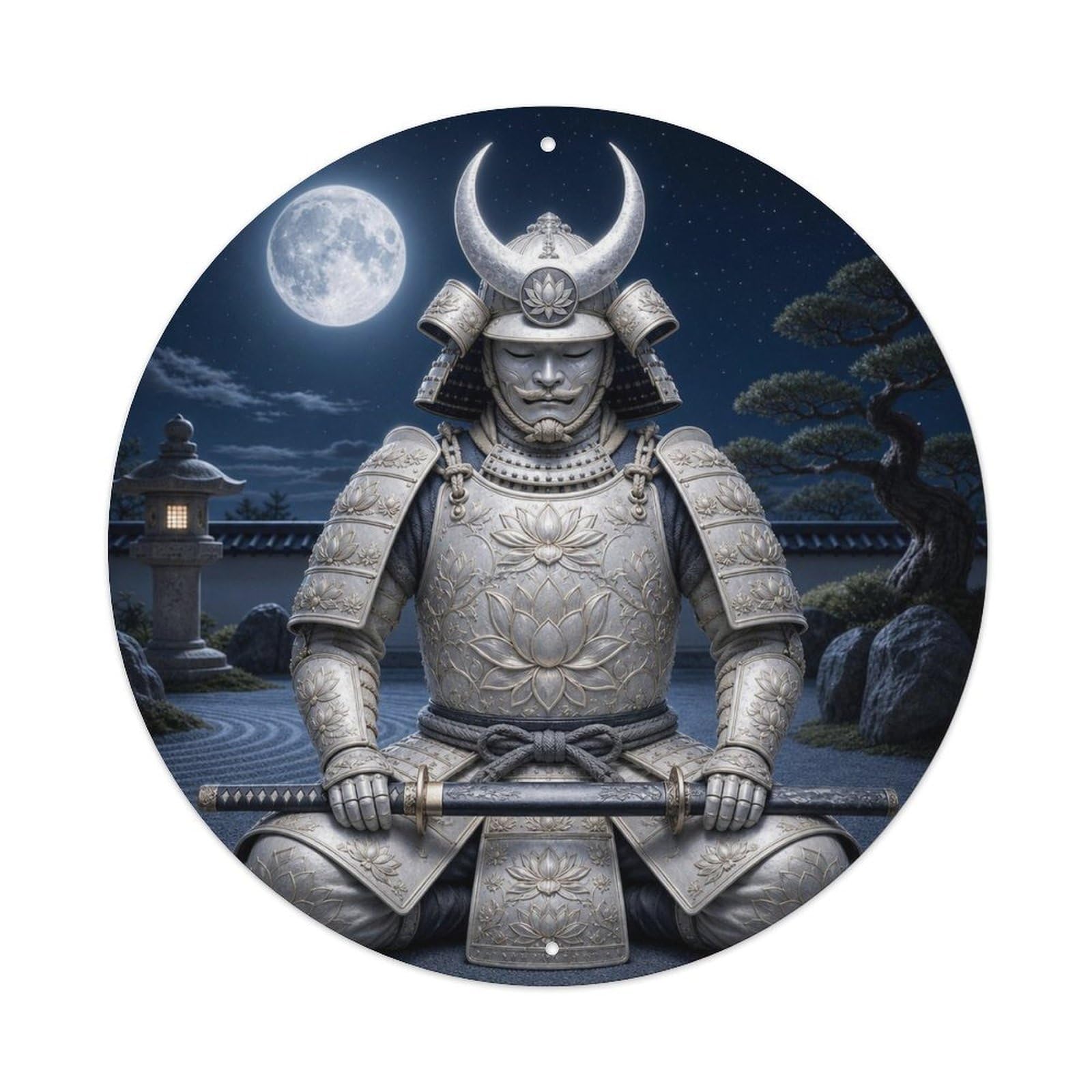 Okngb Style Shadow Ivory Moon Meditation Sitting Stance Armor Label Metal Tin Sign Plaque Wall Decor For Cafe, Man Cave, Club Bar, Office, Home Garden Round Metal Poster 8X8inch
