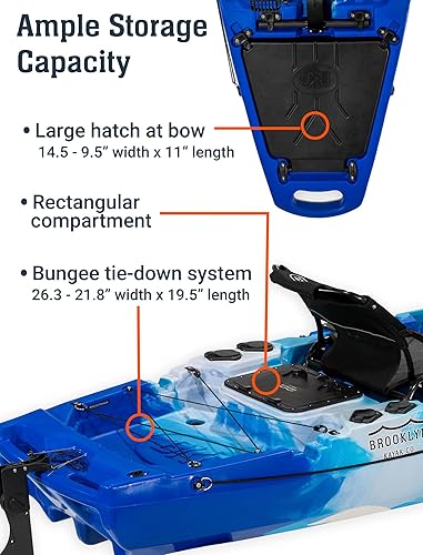 Vista 7 de BKC PK11 Kayak de pesca sentado en la parte superior de 10.5 pies, sistema de hélice de accionamiento de pedal, diseño de casco estable, asiento