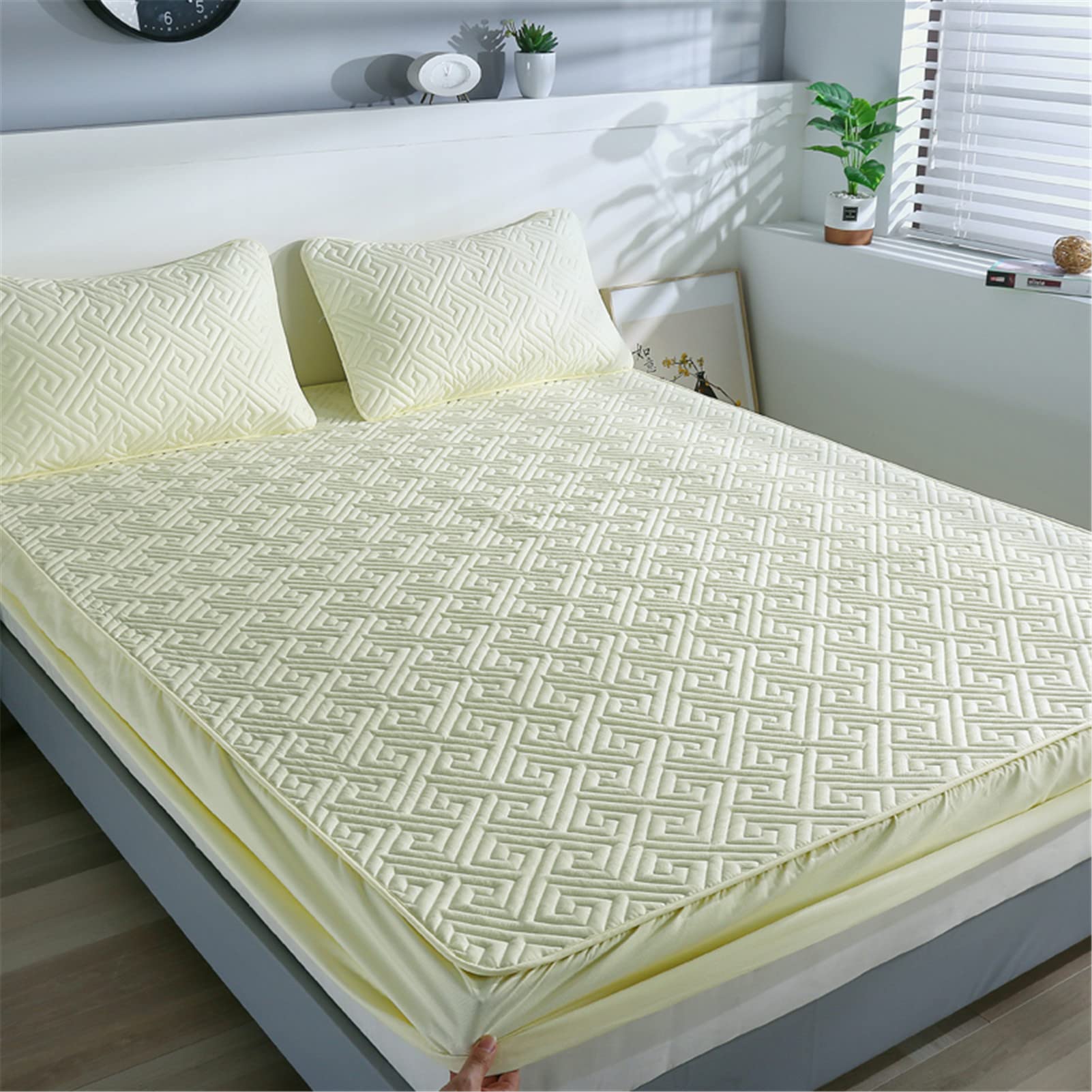 Protector Colchon, Home Protector de Colchón Acolchado, Cubrecolchón, De Fibra, Transpirable, Confortable, Cubre Colchón (Amarillo,EstáNdar 120x200cm)
