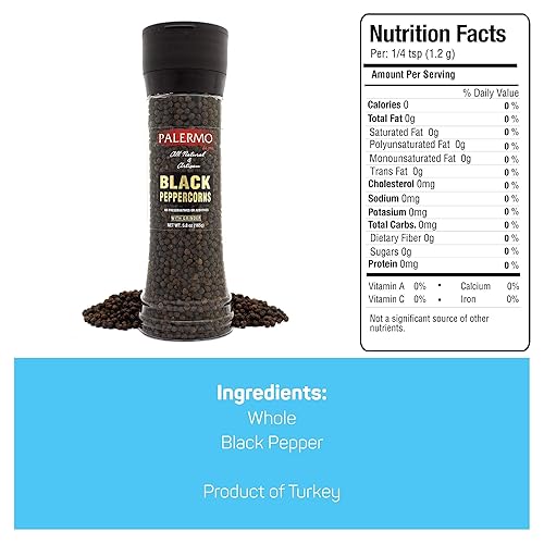 Miniatura 5 de Palermo pimienta negra con molinillo, Kosher, totalmente natural, sin aditivos, 6 onzas