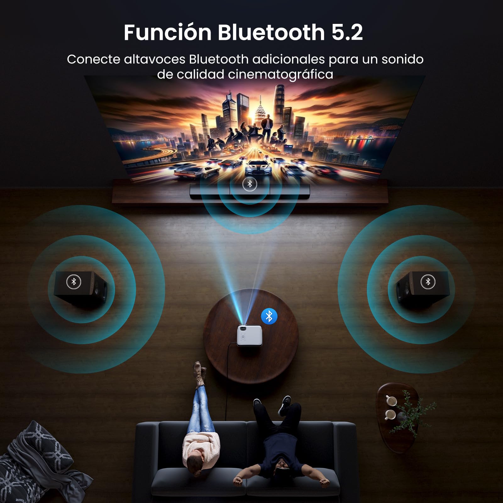 【Google TV Official】 Smart Mini Proyector 4K, HAPPRUN 1000 ANSI 1080P Full HD Proyector con Dolby Audio, WiFi6 Bluetooth5.2 Projector Cine en Casa, Control de Voz, con Netflix, Prime Video, Youtube
