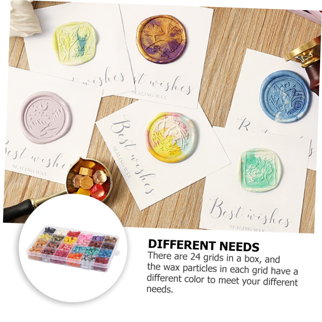 Anneome 1 Schachtel Farben Wachssiegelperlen Set mit Schmelzlöffel Versiegelungswachs für DIY Karten Umschläge und Hochzeitseinladungen Praktischer Aufbewahrungsbox