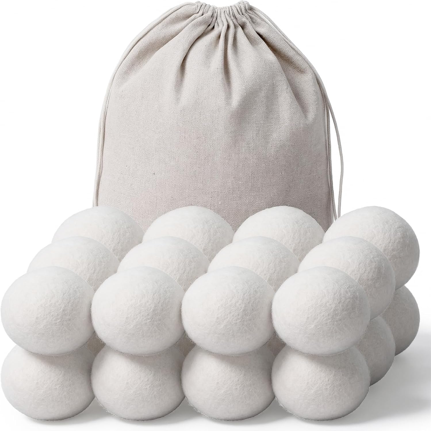 Kifmurase 24PCS Wool Dryer Balls Bulk 2.8 Inch Reusable Laundry Balls for Dryer Natural Fabric Softener Ball with 1 Storage Bags, Anti Wrinkle and Static Faster Laundry Machine Drying Ball