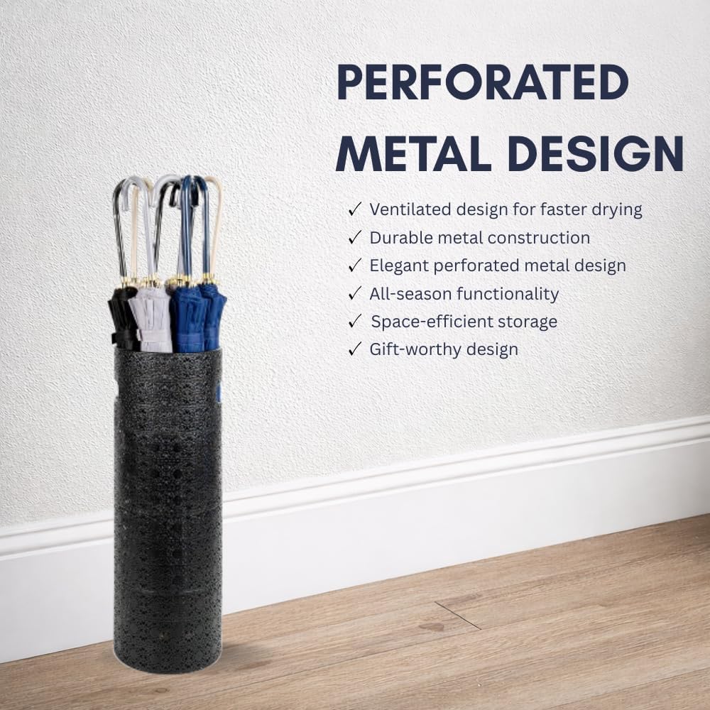 Concepts 21 inch Heavy Duty Metal Umbrella Stand - Durable Storage Holder for Umbrellas - Indoor and Outdoor Use - Stylish and Modern Organizer for Entryways. (Black Lace)