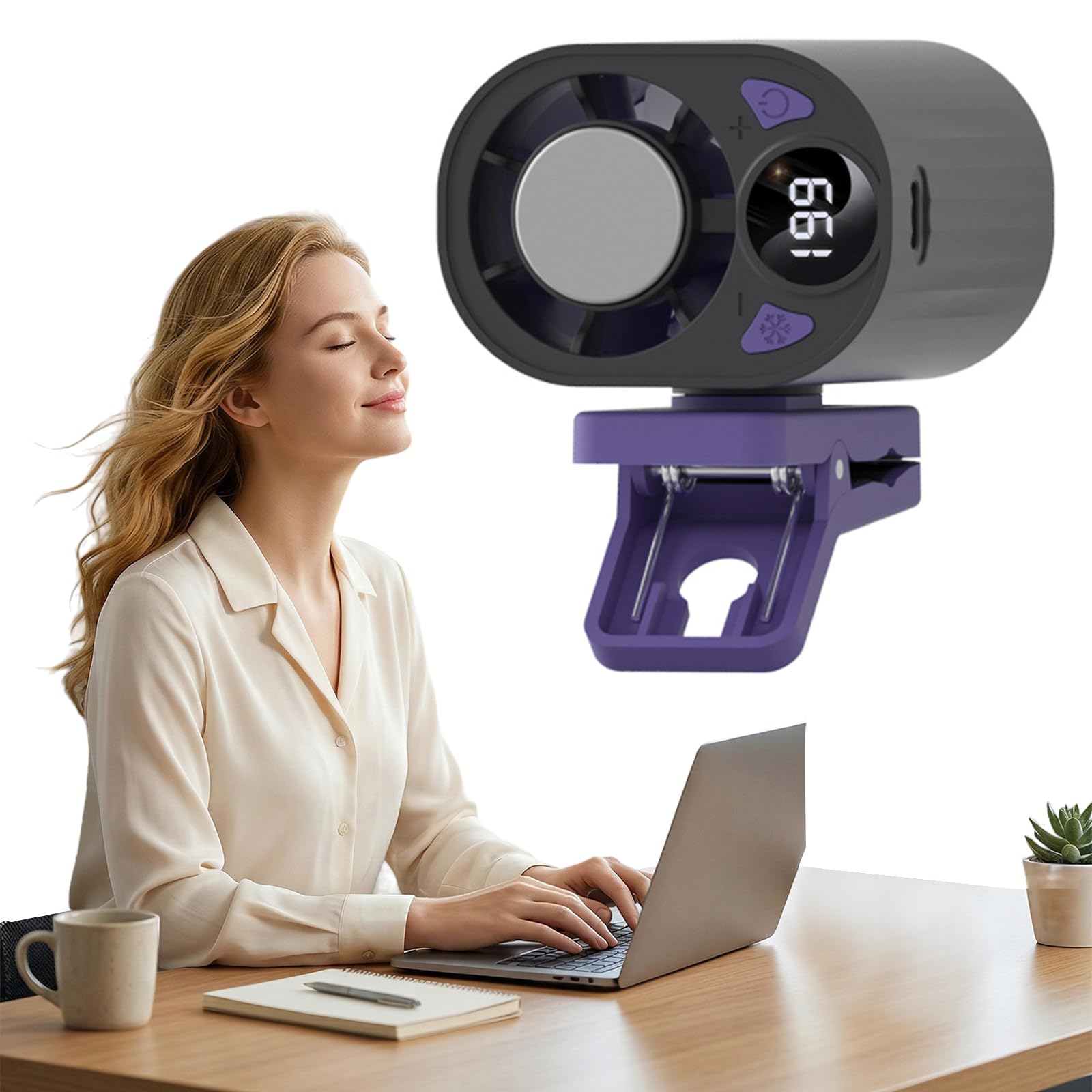 Ventilatore a Clip per Condizionatore Auto con Display a LED, Rotazione di 360° e 199 Livelli di Velocità, Semicooling, Ventilatore Mini Ricaricabile Portatile per Esterni, Campeggio e Viaggi