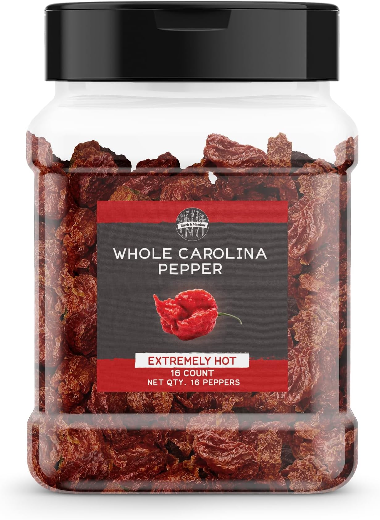 Birch & Meadow ホールカロライナリーリーパーペッパー、16個入り、丸ごと乾燥、非常に熱い、150万SHU