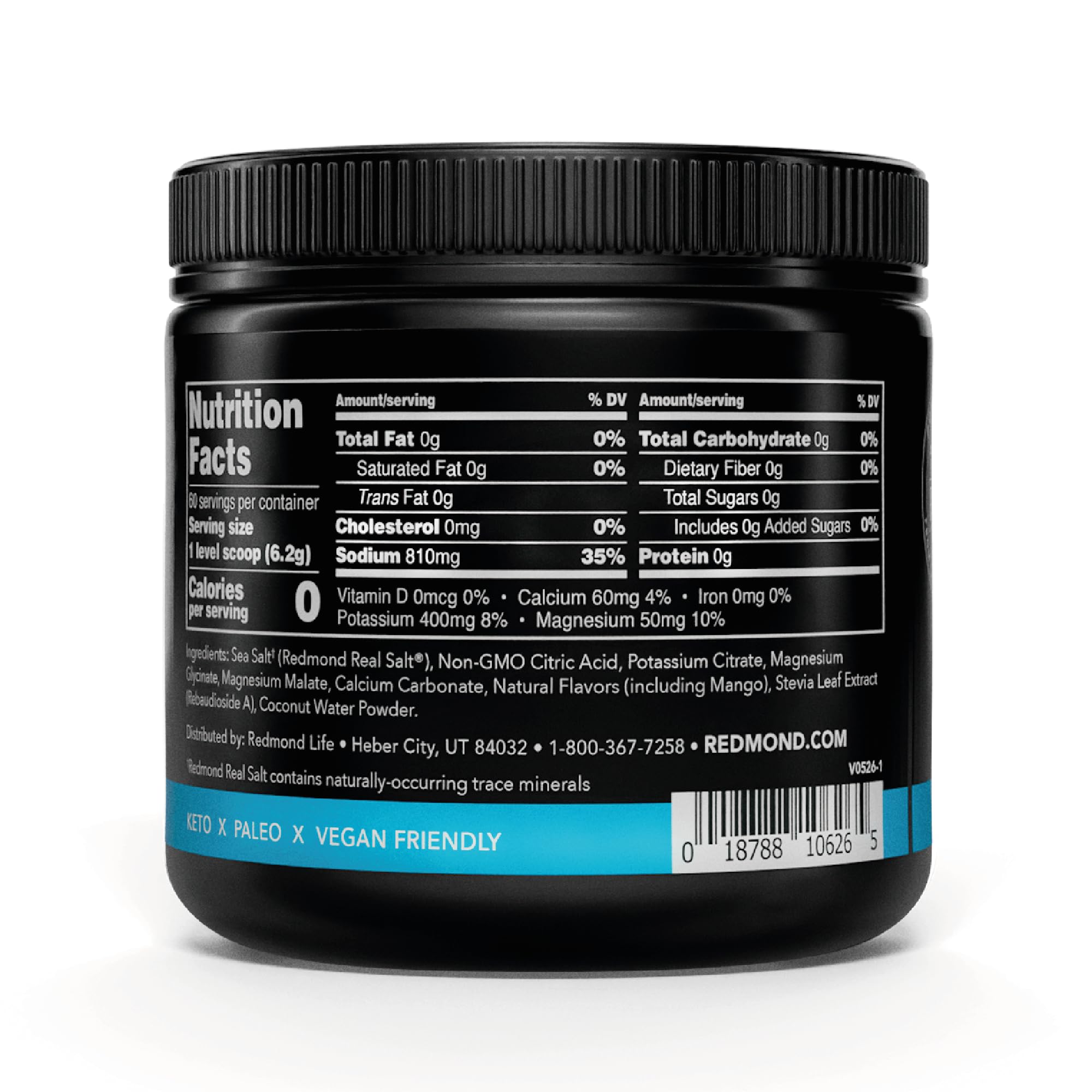 REDMOND Re-Lyte HYDRATION Drink Mix MANGO, lata de 374 g - Electrolitos en polvo, sin azúcar, con auténtica sal Redmond Real Salt, electrolitos, más de 60 minerales y oligoelementos esenciales