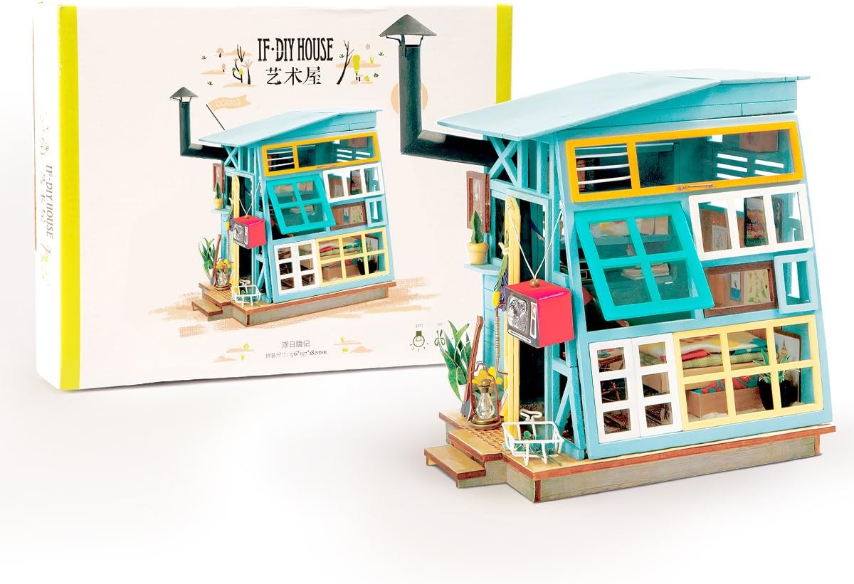 Rolife Dollhouse DIY Craft House Kit-Small Sized Miniature with Accessories and LED-Wooden Model Building Set-Christmas Birthday Gifts for Boys Girls Women Friends(Wooden Hut)